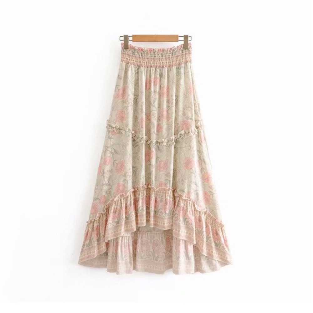 Bohemian Hippie Gypsy Floral High Low Maxi Skirt - Picture 4 of 4